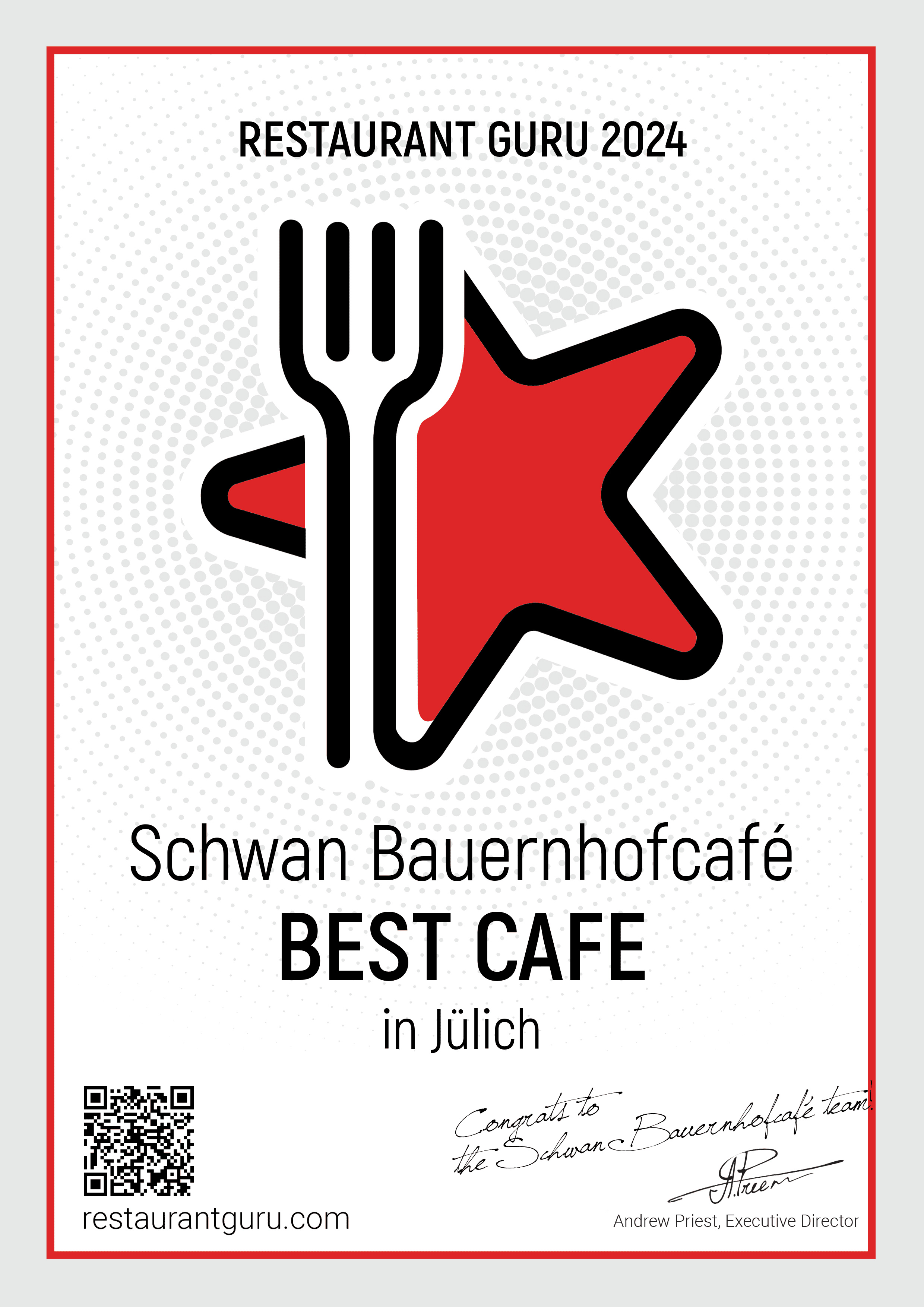 Zertifikat Restaurantguru für best café in jülich